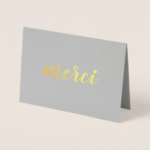 Merci Fransk Tack Brushstroke-skript Guld Folierat Kort