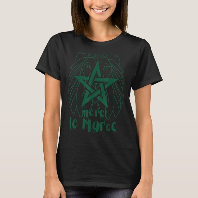Merci le Maroc Tack Marocko, tack Lejon T Shirt (Framsida)