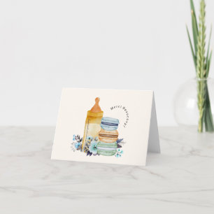 Merci Macarons & Milk Blå Babyfirande Tack Kort