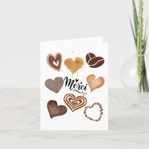 Merci Ord och Brown Hearts Tack Kort