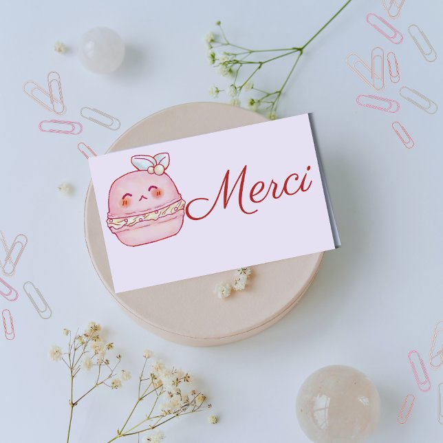 Merci Pastel rosa vattenfärgssöt Fransk Macarons Tack Kort (Skapare uppladdad)