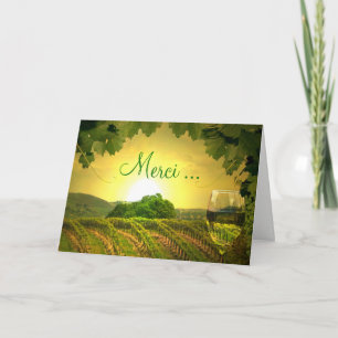 Merci Tack i Fransk Card Vineyard och Vin Kort