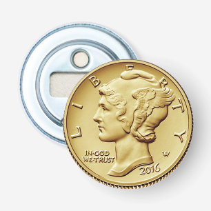 Mercury Dime Centennial Guld Coin Image ~ Magnet Flasköppnare