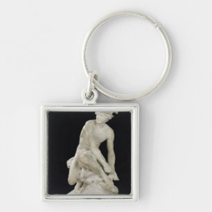 Mercury som fäster hans bevingada Sandals, 1744 Fyrkantig Silverfärgad Nyckelring
