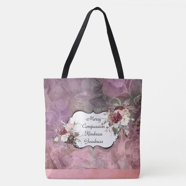 Mercy Compassion Blommigt Suede Tote  Tygkasse (Framsida)