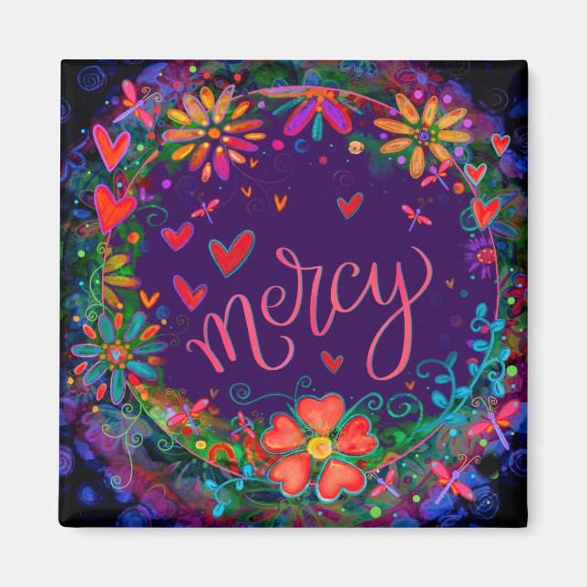 Mercy Lila Roligt  Blommigt inspirationerande moti Magnet (Framsidan)
