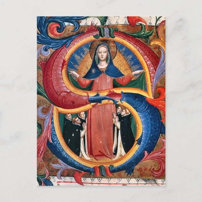 Mercy Madonna med Kneeling Friars av Angelico Vykort (Framsida)