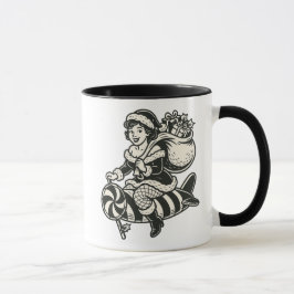 Mère Noël rétro sur fusée en sucre d’orge. Mugg