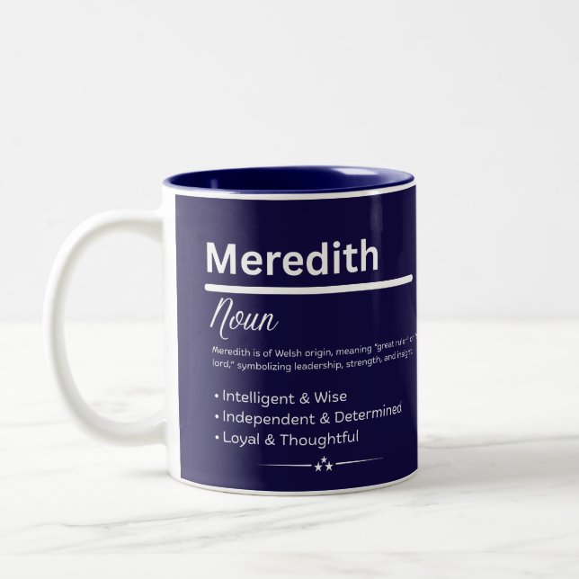 Meredith, Girl Personalized Name Definition Mug Två-Tonad Mugg (Vänster)