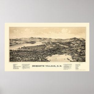 Meredith, NH Panoramic Karta - 1889 Poster