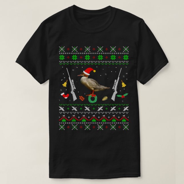 Mergus merganser Anka Hunting Funny jul T Shirt (Design framsida)