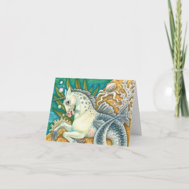 MERHORSE & WHITE OCTOPUS, FANTASY UNICORN Blank Kort (Framsida)