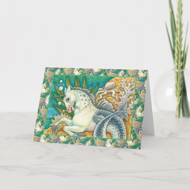 MERHORSE & WHITE OCTOPUS, FANTASY UNICORN Blank Kort (Framsida)