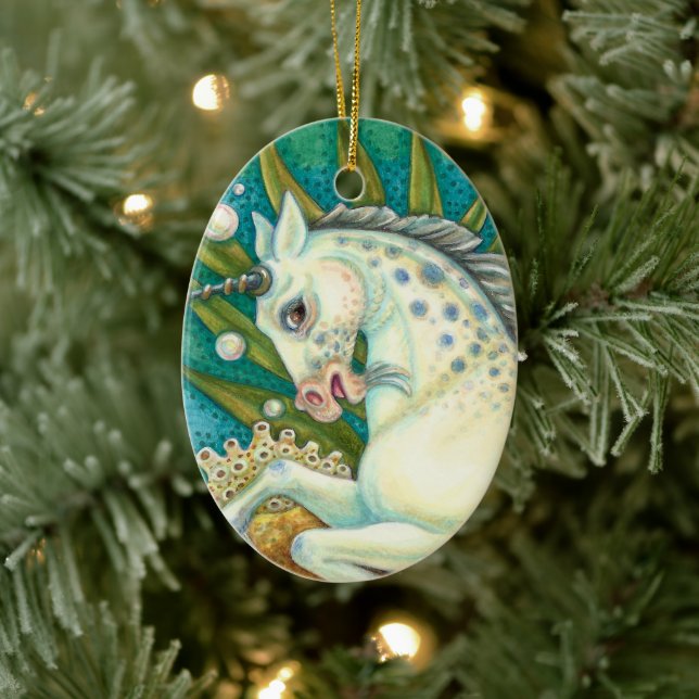 MERHORSE & WHITE OCTOPUS, FANTASY UNICORN HORSE JULGRANSPRYDNAD KERAMIK (Träd)