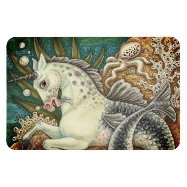 MERHORSE & WHITE OCTOPUS, FANTASY UNICORN HORSE MAGNET (Horisontell)