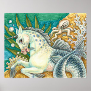 MERHORSE & WHITE OCTOPUS, FANTASY UNICORN HORSE POSTER