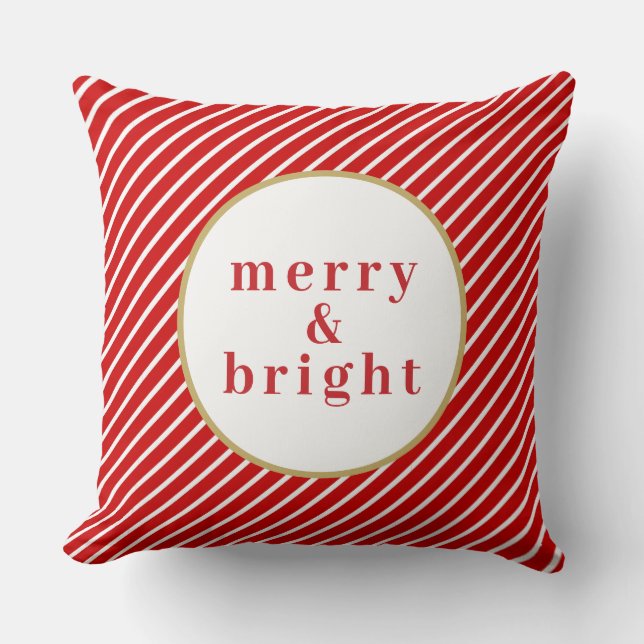 MERI Cute Festive Red White Rand Merry & Bright Kudde (Framsida)