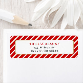 MERI Red White Strip Guld jul Returadress Returadress Etikett