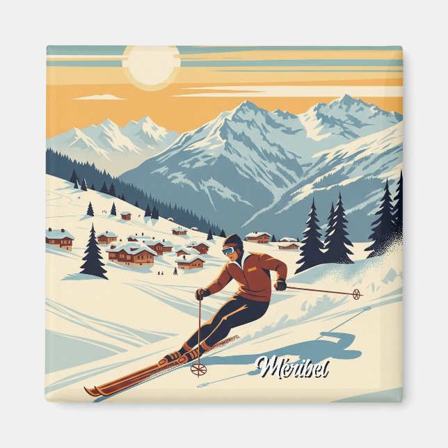 Méribel Frankrike Skier Skiing Magnet (Framsidan)