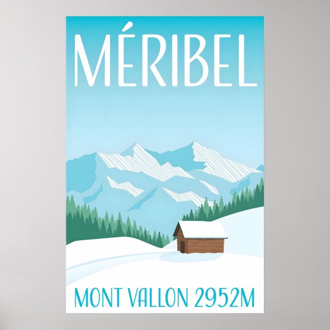 Meribel Minimalist Skidort Reseskylt Poster (Framsidan)