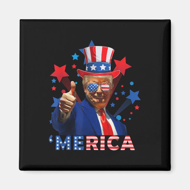 Merica 4:e juli Fireworks Funny Trump Independe Magnet (Framsidan)