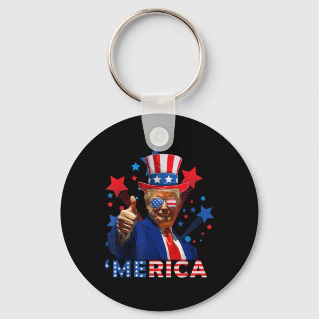 Merica 4:e juli Fireworks Funny Trump Independe Nyckelring (Framsida)