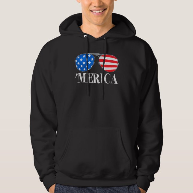 Merica 4:e juli Sunglass Patriotic Boys Kids Hoodie (Framsida)