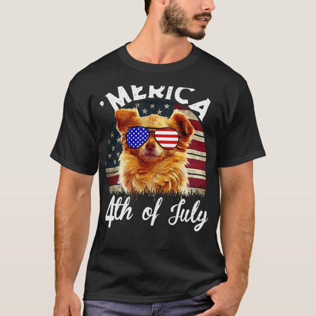 Merica 4:e juli USA flagga Chihuahua American Sol T Shirt (Framsida)