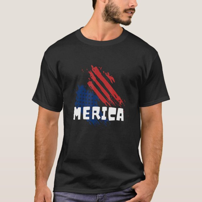 Merica 4:e juli USA flagga T Shirt (Framsida)