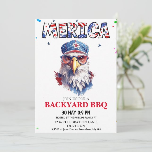 Merica 4 juli Bakgårds grillfest Inbjudningar (Stående Fram)