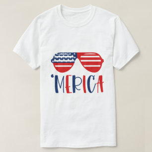 Merica 4 juli Solglasögon Patriotisk Sommar T Shirt
