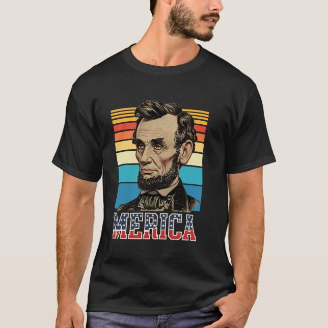 Merica Abe Abraham Lincoln - 4:e Juli T-shirts (Framsida)