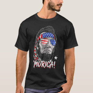 Merica Abe Lincoln 4:e juli amerikanska Flagga Mur T Shirt