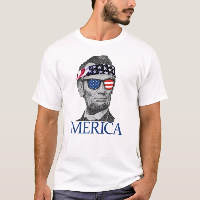 Merica Abe Lincoln Patriotic 4:e juli Lincoln T Shirt (Framsida)