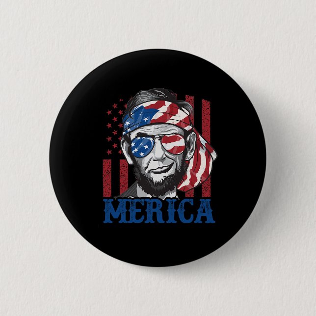 Merica Abraham Lincoln 4:e juli Shirt Manar Ameri Knapp (Framsida)