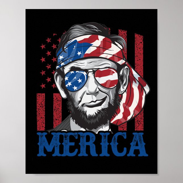 Merica Abraham Lincoln 4:e juli Shirt Manar Ameri Poster (Framsidan)