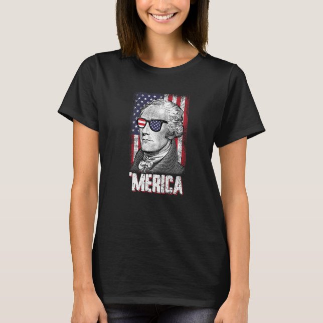Merica Alexander Hamilton 4 juli American Fla T Shirt (Framsida)