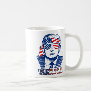Merica America Lycklig 4:e juli Trump American Fl Kaffemugg