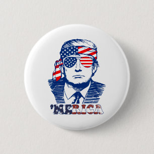 Merica America Lycklig 4:e juli Trump American Fl Knapp