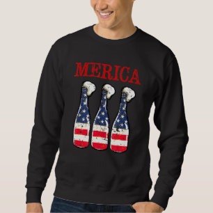 Merica American Flagga 4:e juli Beer Drinking 3 Lång Ärmad Tröja