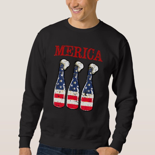 Merica American Flagga 4:e juli Beer Drinking 3 Lång Ärmad Tröja (Framsida)