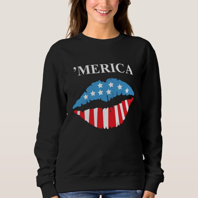 Merica American flagga lipstick 4 juli C T Shirt (Framsida)