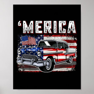 Merica American Flagga Old Car 4:e juli Kids Boy Poster