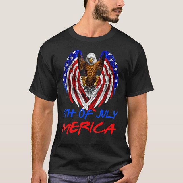 Merica American Flagga Patrio, fjärde juli i örn T Shirt (Framsida)