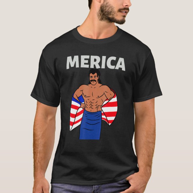 Merica American Mullet Business In Front Party In  T Shirt (Framsida)
