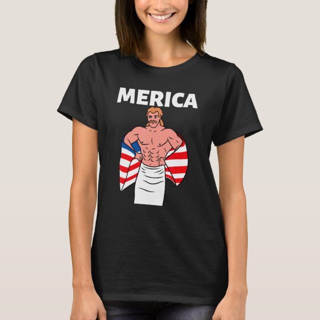 Merica American Mullet Business In Front Party In  T Shirt (Framsida)
