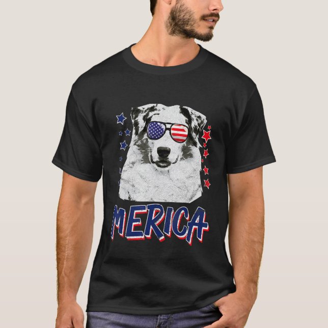 Merica Australian Shepherd Dog 4th Of July Usa T Shirt (Framsida)