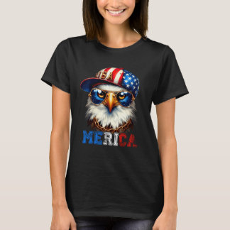 Merica Bald Eagle Wearing Cap 4th Of July Patrioti T Shirt