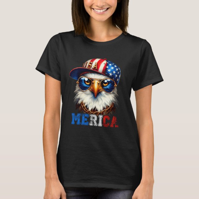 Merica Bald Eagle Wearing Cap 4th Of July Patrioti T Shirt (Framsida)