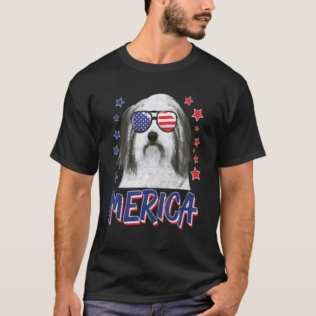 Merica Bearded Collies Hund 4:e juli USA T Shirt (Framsida)
